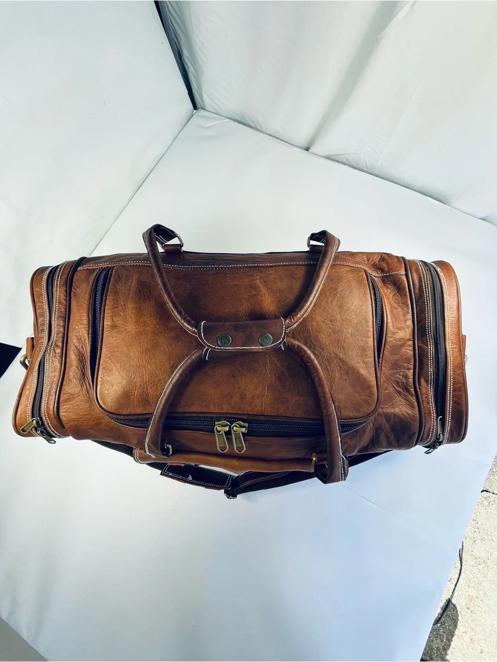 Classic Genuine Brown Leather Traveler Weekender Duffel Bag (Hand Made)